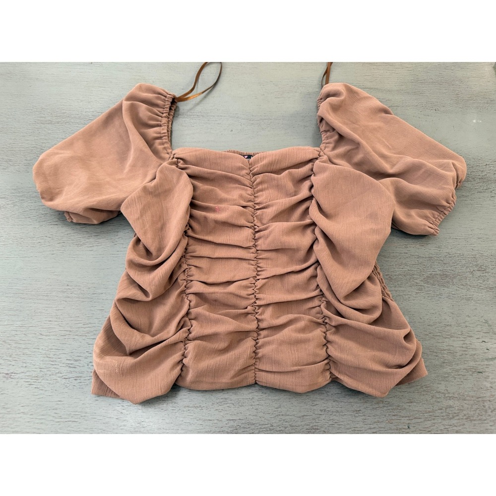 Mixed Threads Los Angeles Mauve Brown Ruched Puff Sleeve Smocked Top I